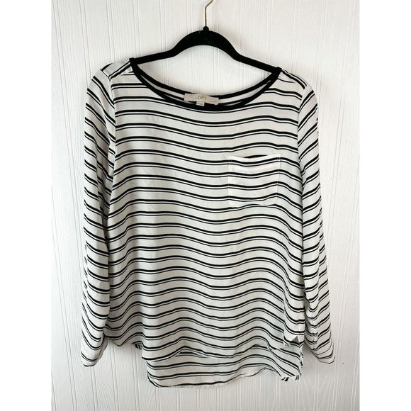 Loft Stripe Blouse Black and White Size LP - Picture 1 of 5